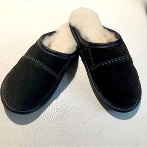 GARNEAU Sz 6-7 Sherpa Lined Leather Suede Slippers EUC